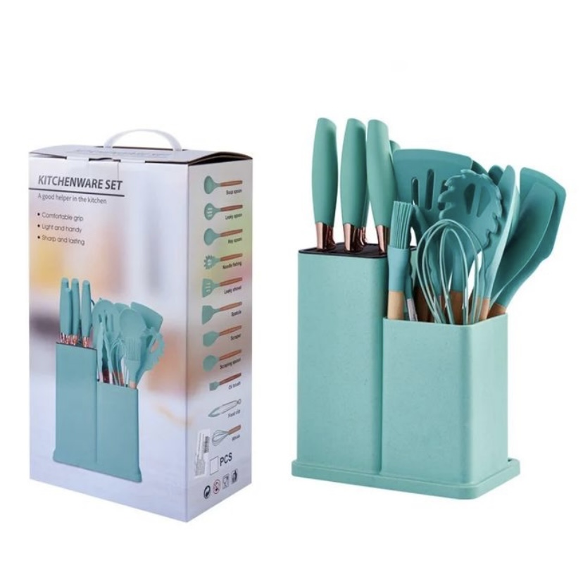 14-Piece Silicone Kitchen Tool Set with Storage Block - Image 2