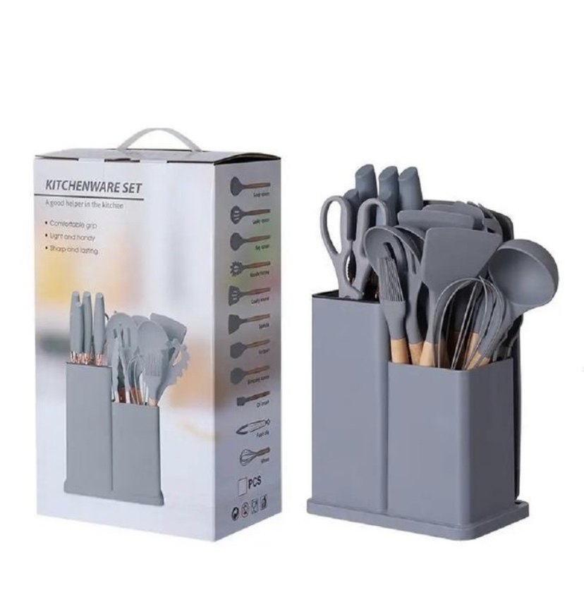 14-Piece Silicone Kitchen Tool Set with Storage Block - Image 4