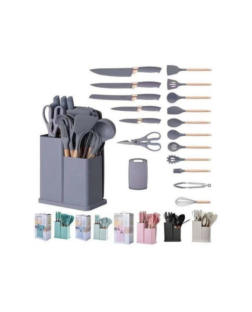 14-Piece Silicone Kitchen Tool Set with Storage Block - Image 3