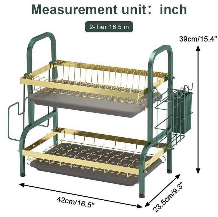 2-Tier Non-Rusty Dish Rack with Utensil Holder & Cutting Board – 42cm - Image 2