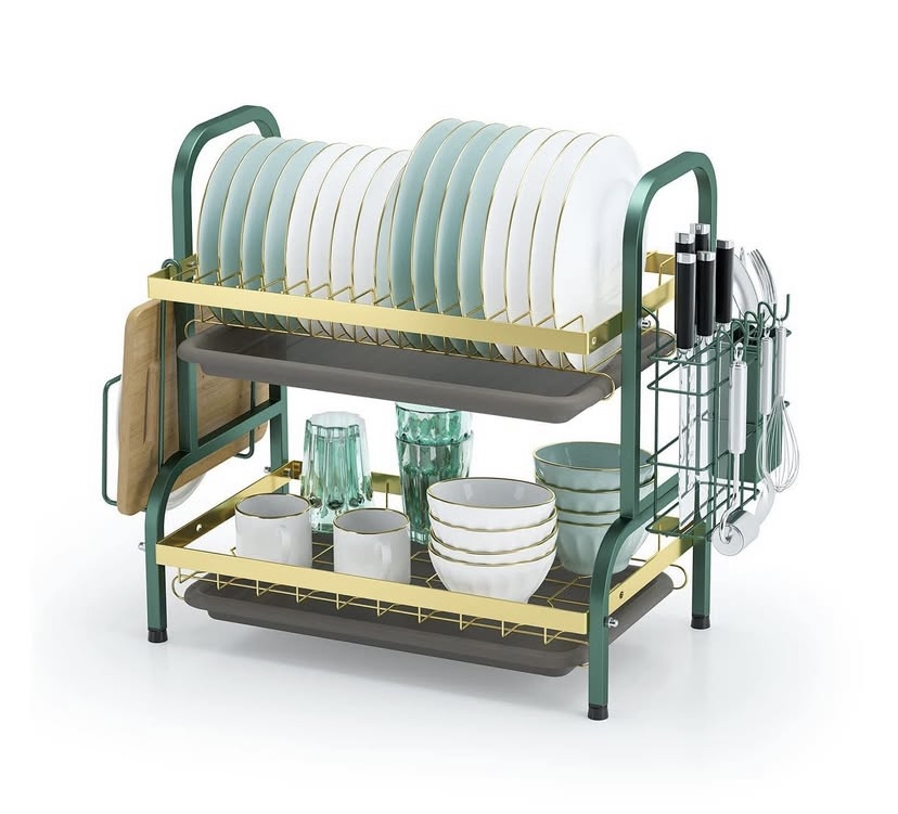 2-Tier Non-Rusty Dish Rack with Utensil Holder & Cutting Board – 42cm - Image 3