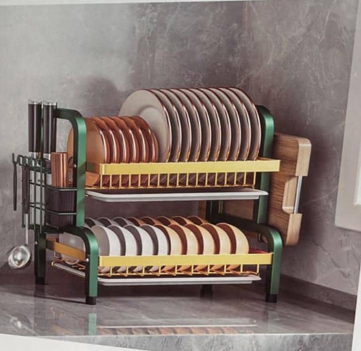 2-Tier Non-Rusty Dish Rack with Utensil Holder & Cutting Board – 42cm - Image 6