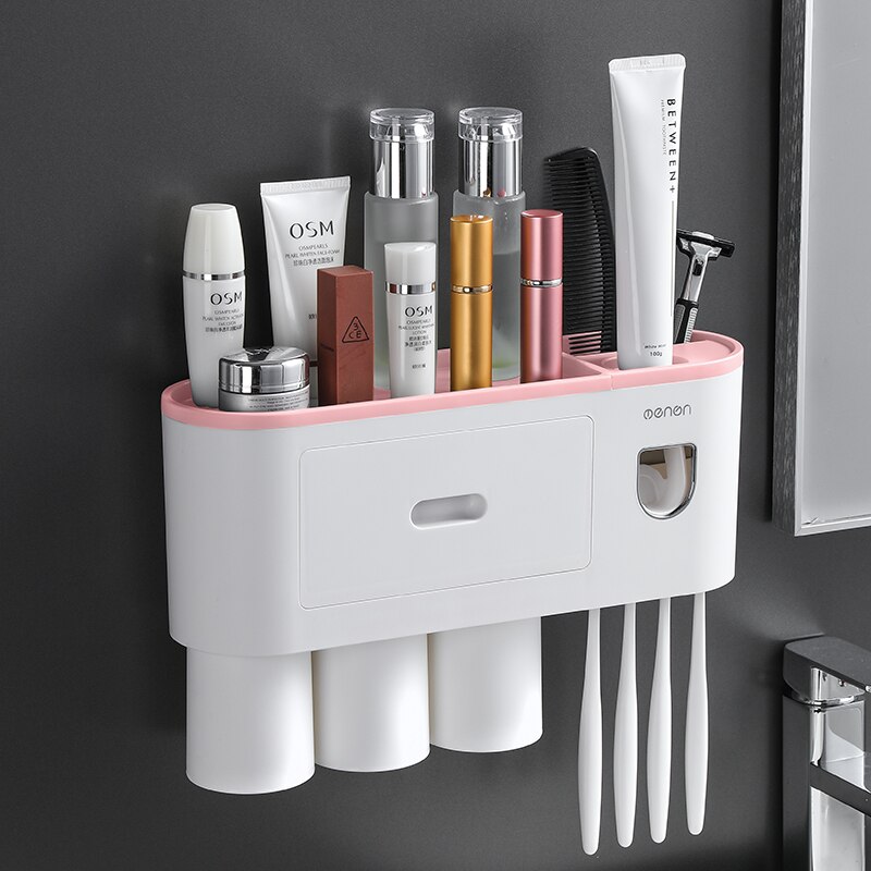 Menon 3-Cup Wall-Mounted Toothbrush Holder with Automatic Toothpaste Dispenser - Image 6
