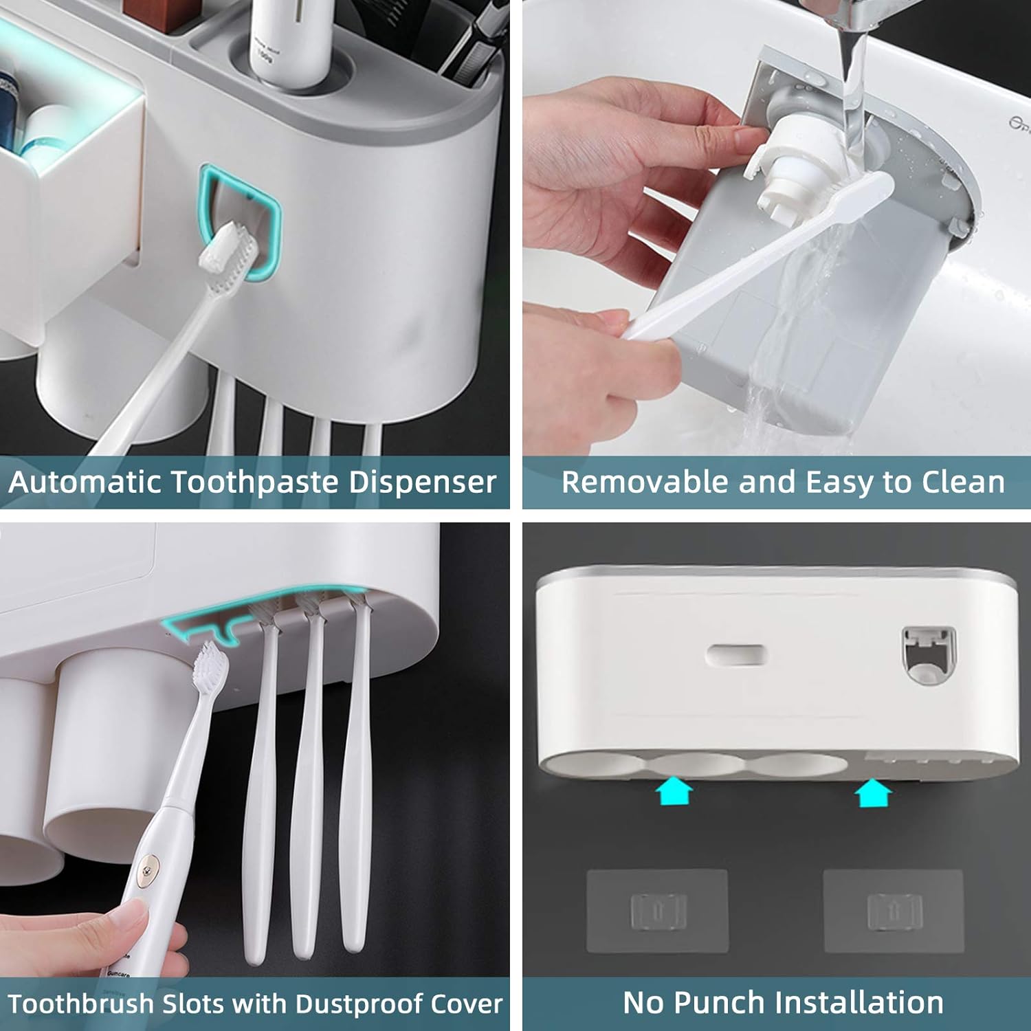 Menon 3-Cup Wall-Mounted Toothbrush Holder with Automatic Toothpaste Dispenser - Image 3