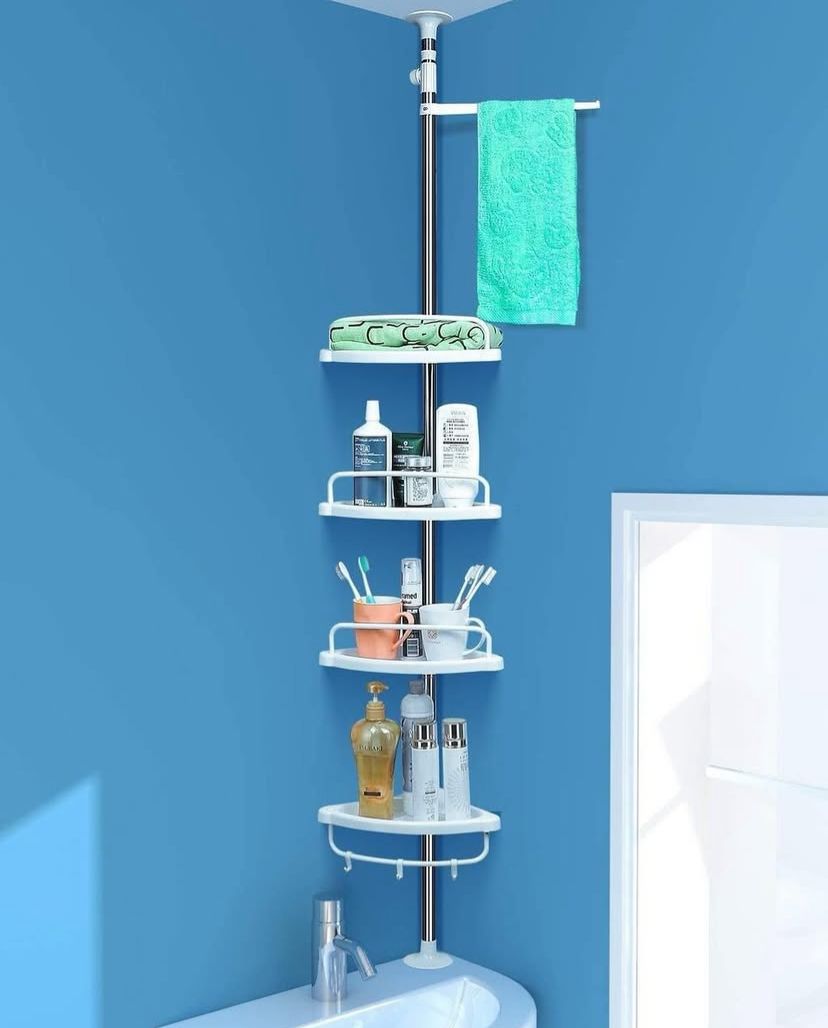 4-Tier Corner Shelf Organizer with Towel Rack - Image 2