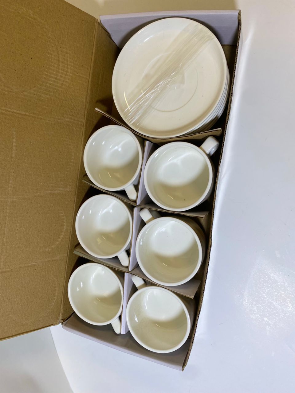 White Ribbed Cup and Saucer Set - 12 Pieces (6 Cups & 6 Saucers) - Image 2