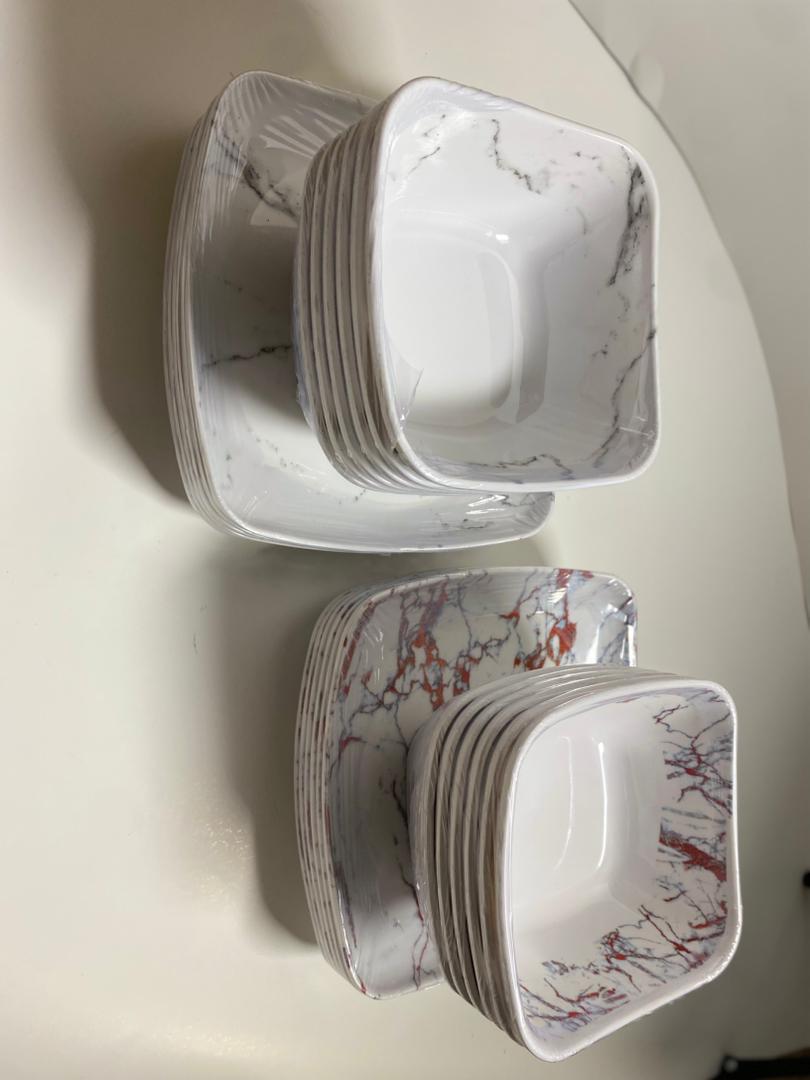 Ceramic Dinnerware Set 12-Piece - Curved & Flat Plates with Marble Design - Image 3