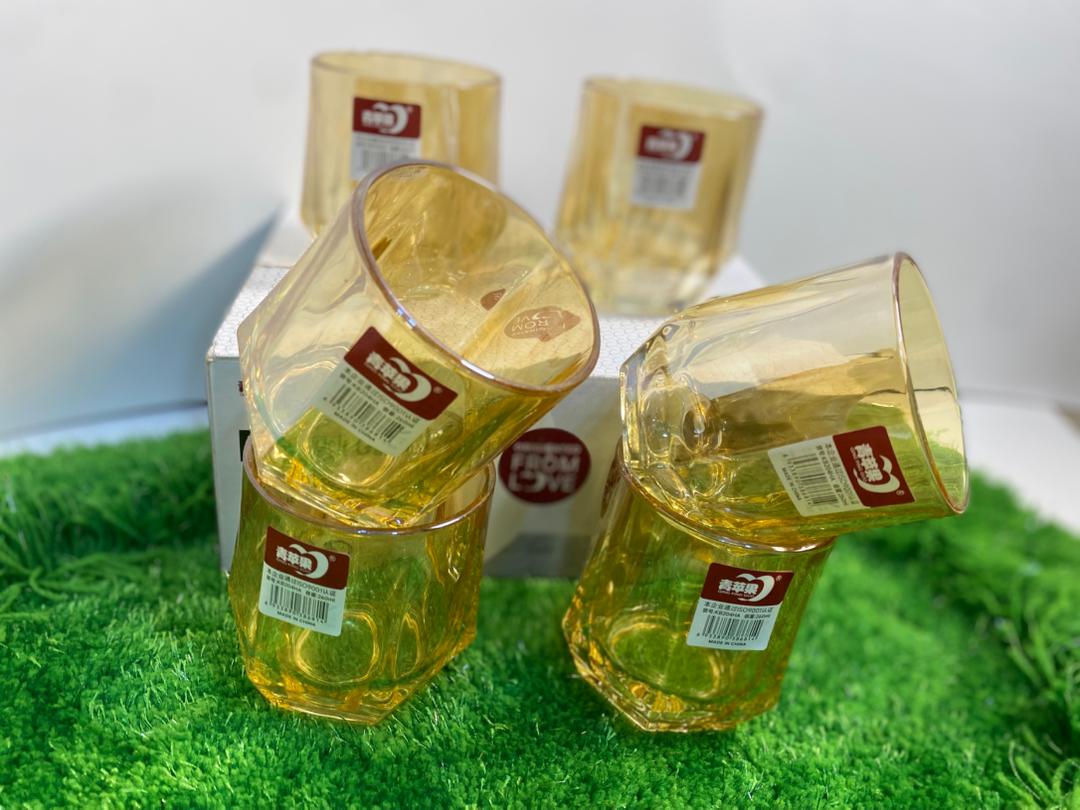 6-Piece Textured Glass Cup Set – Amber