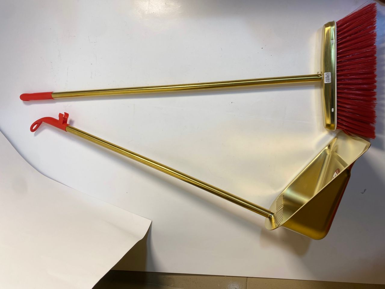 Golden Stainless Steel Broom and Dustpan Set with Long Handle - Image 3