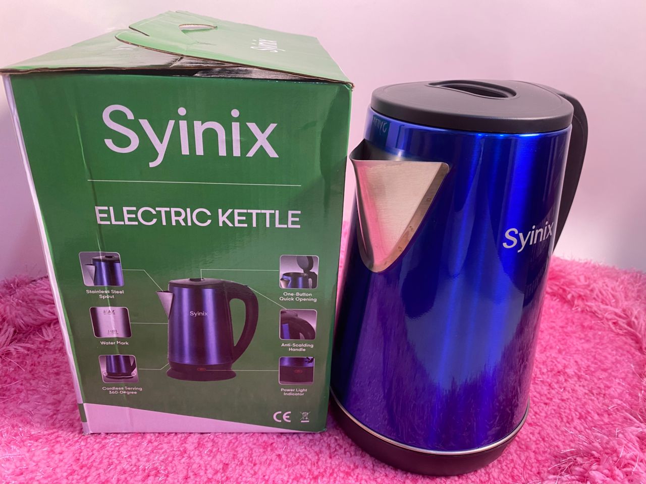 Syinix Electric Kettle 2.2L – Sapphire Blue with 360° Cordless Base - Image 3