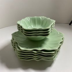 12 Pieces Green Ceramic Deep and Flat Plates