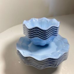 12 Pieces Blue Ceramic Curve and Flat Plates