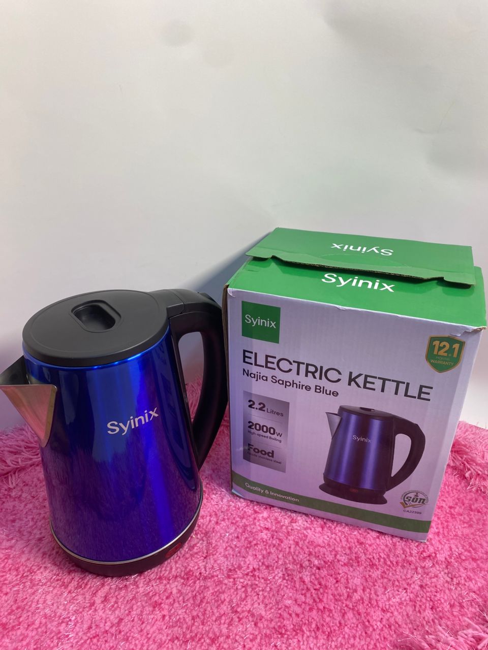 Syinix Electric Kettle 2.2L – Sapphire Blue with 360° Cordless Base