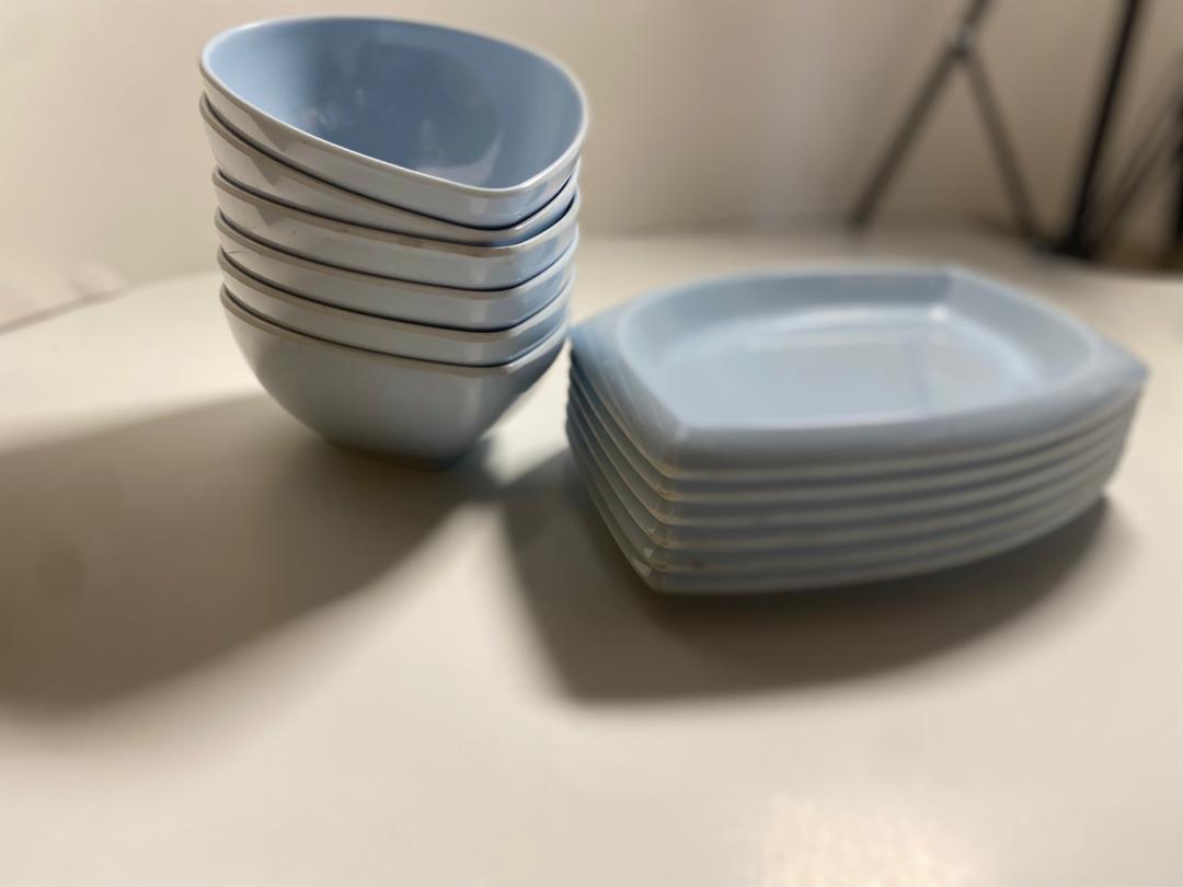 12-Piece Light Blue Ceramic Plate Set – 6 Deep & 6 Flat Plates - Image 2