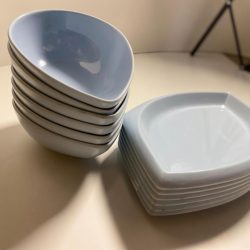 12 Pieces Light Blue Ceramic Deep and Flat Plates