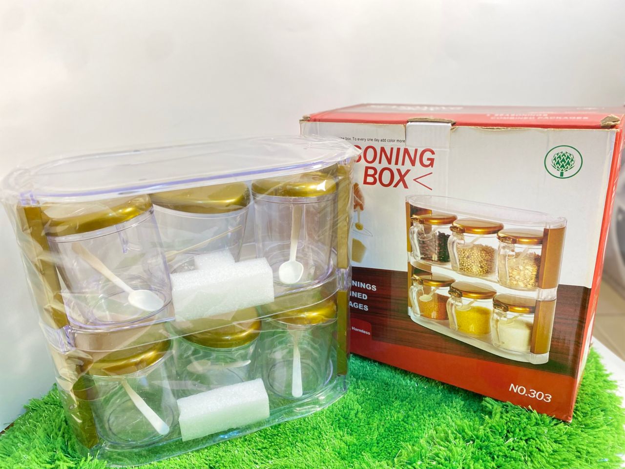 6-Piece Transparent Seasoning Box Set with Rack Stand and Spoons - Image 2