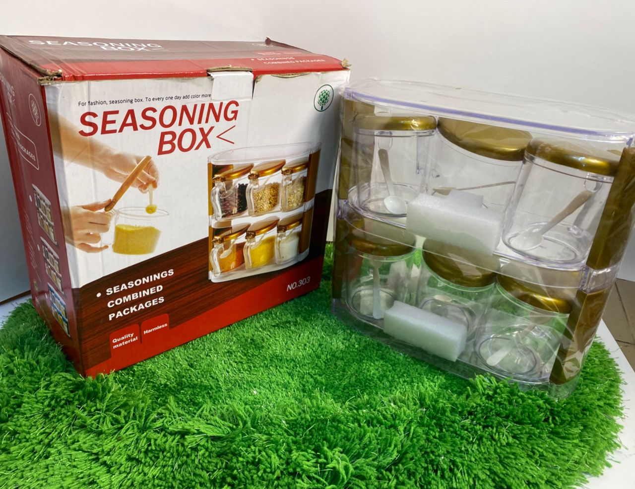 6-Piece Transparent Seasoning Box Set with Rack Stand and Spoons