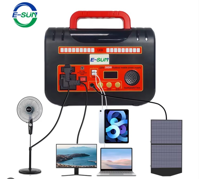 300W Solar Power Station with Dual Foldable Panels & LED Lighting - Image 4