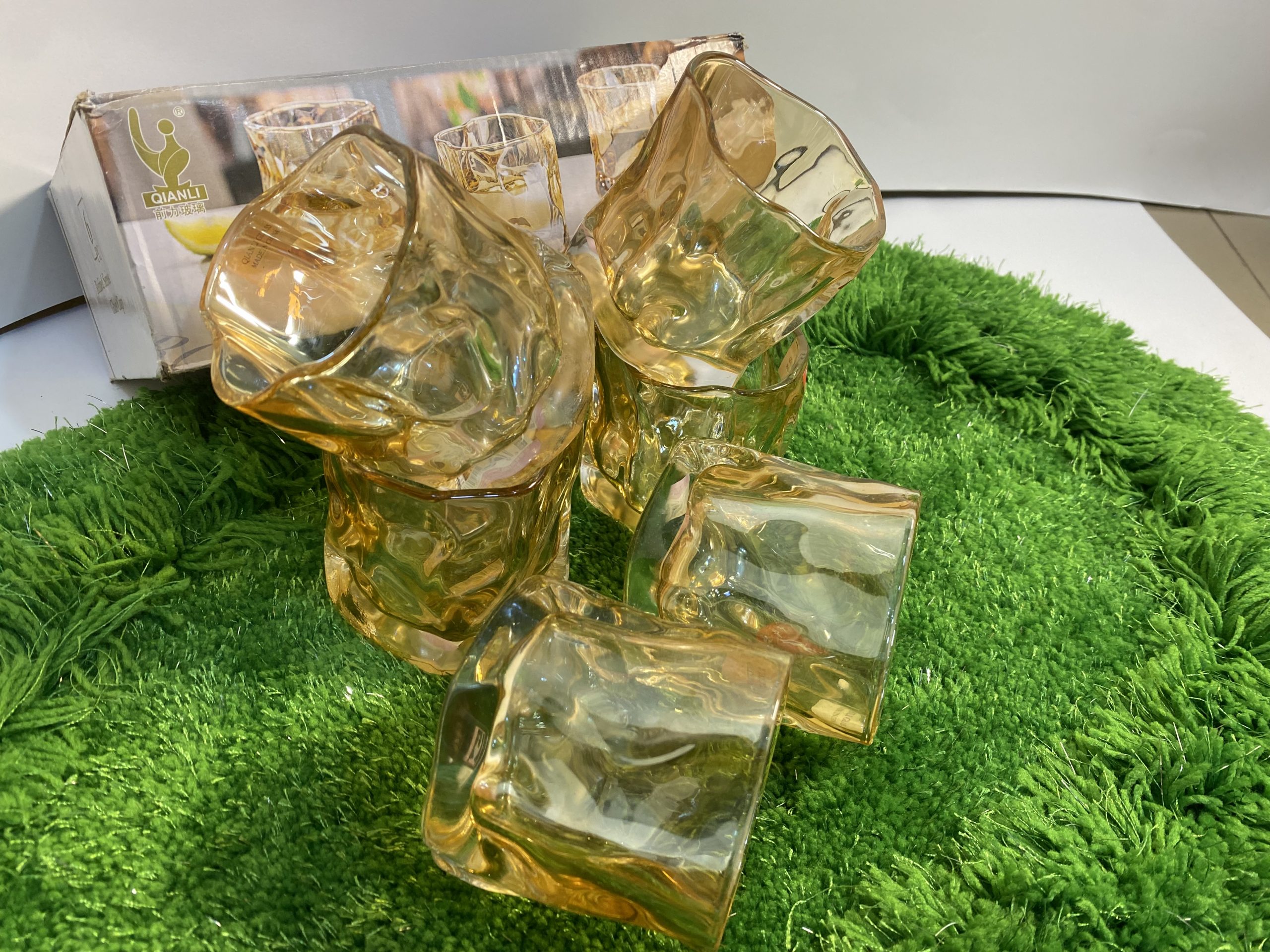 6-Piece Amber Glass Cup Set with Handles - Image 2