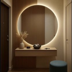 Round illuminated bathroom mirror