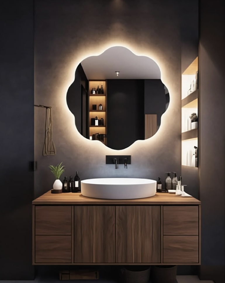LED Round Decor Mirror with Anti-Fog & Adjustable Brightness