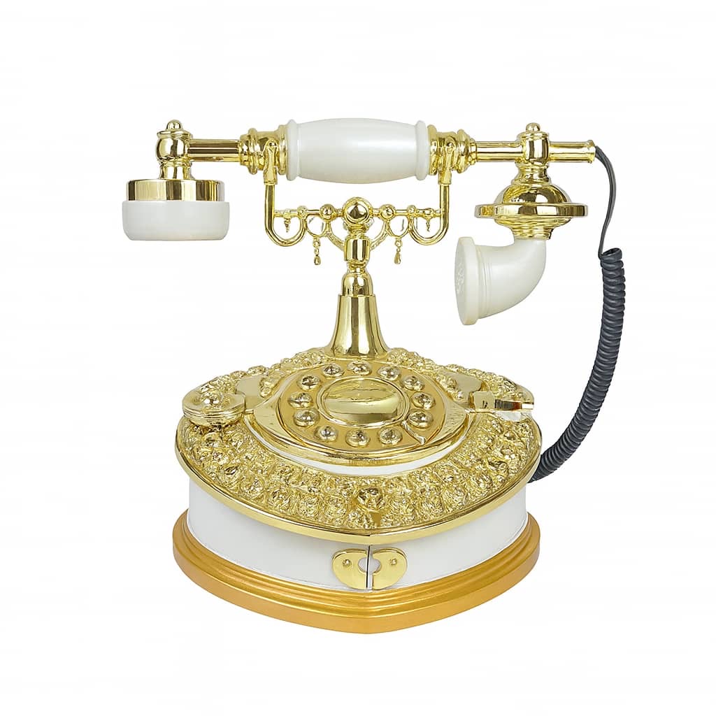 Classic White & Gold Rotary Telephone – Vintage Decor Piece