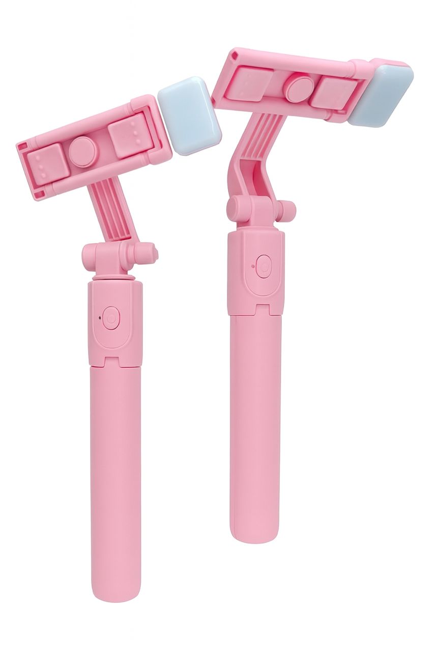Pink 2-in-1 Selfie Stick with Built-in LED Light