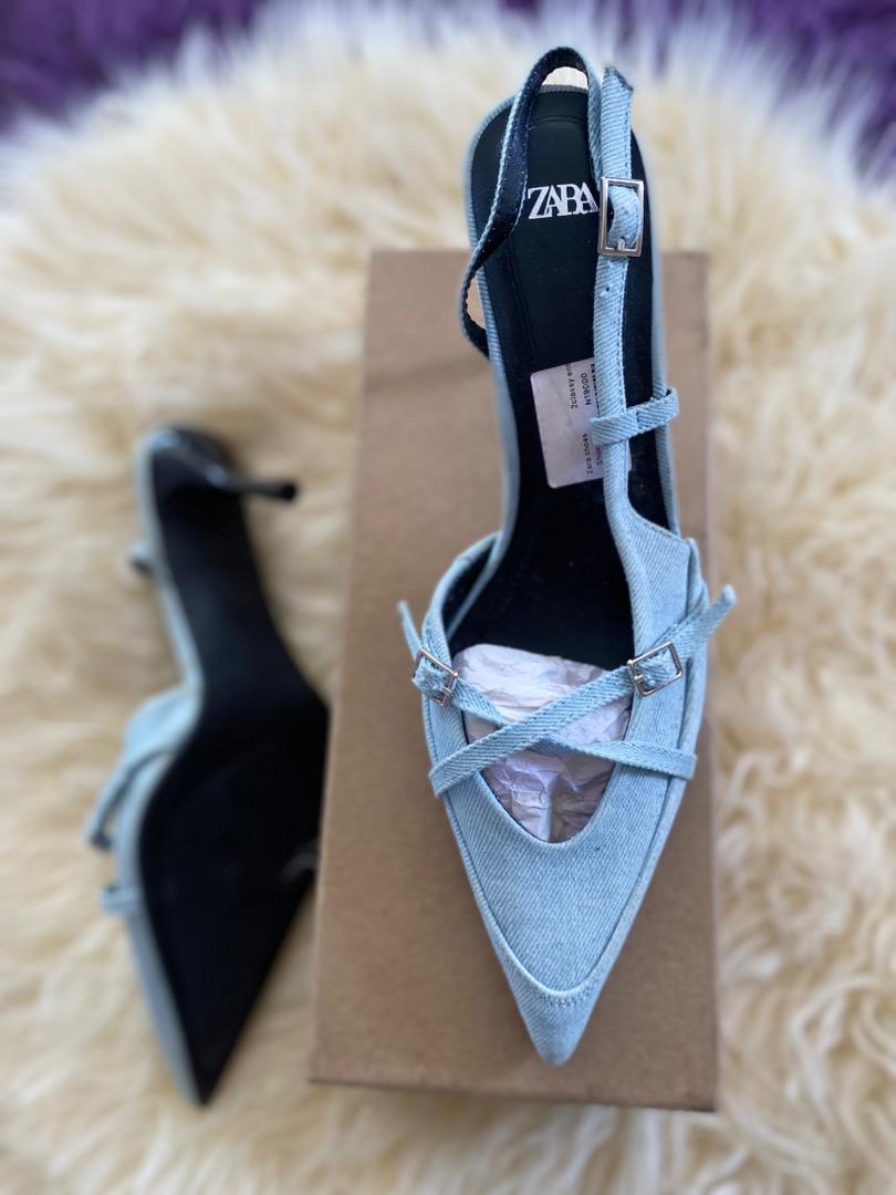 Zara Pointed-Toe Slingback High-Heeled Sandals - Light Blue - Image 3