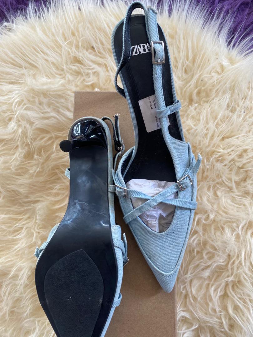 Zara Pointed-Toe Slingback High-Heeled Sandals - Light Blue - Image 2