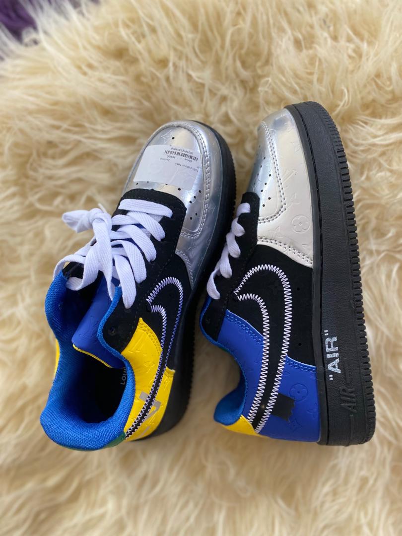 Nike Air Force 1 Multi-Color Sneaker – Black, Silver & Blue - Image 2
