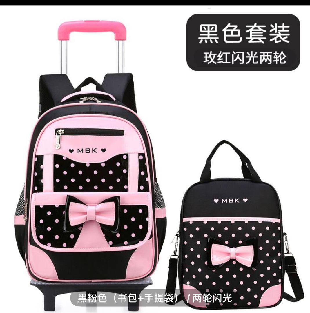 MBK Kids Rolling Backpack Set with Lunch Bag – Pink Polka Dot - Image 2
