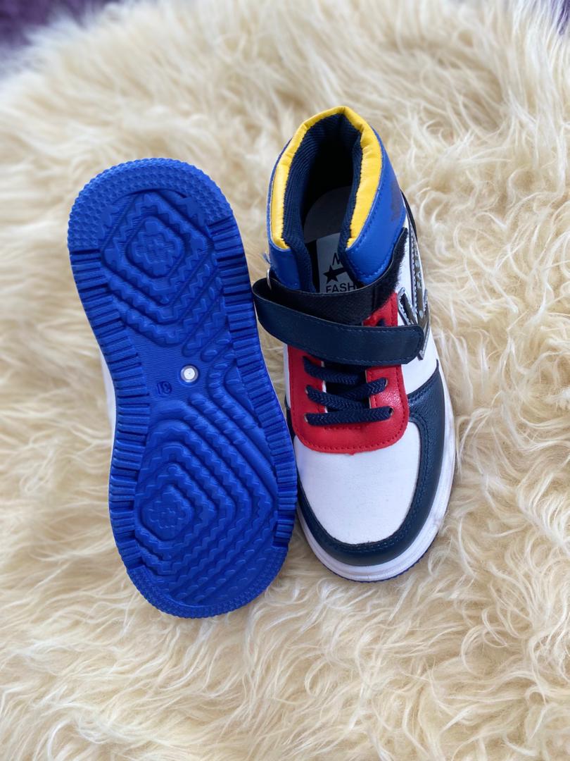 Colorblock High-Top Sport Sneakers – Navy, Red & White - Image 2