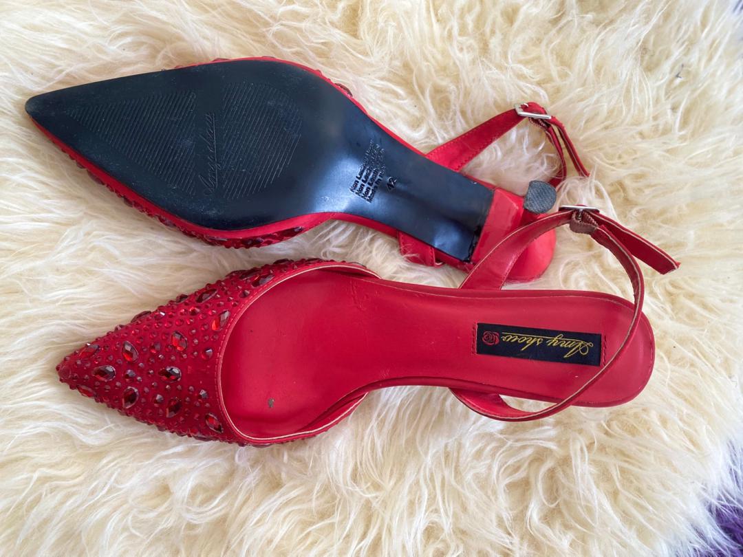 Red Rhinestone Pointed-Toe Slingback Heels - Image 2