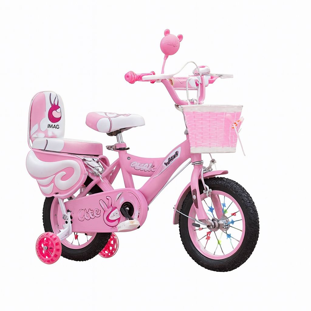 Pink Princess Kids Bicycle with Training Wheels & Basket