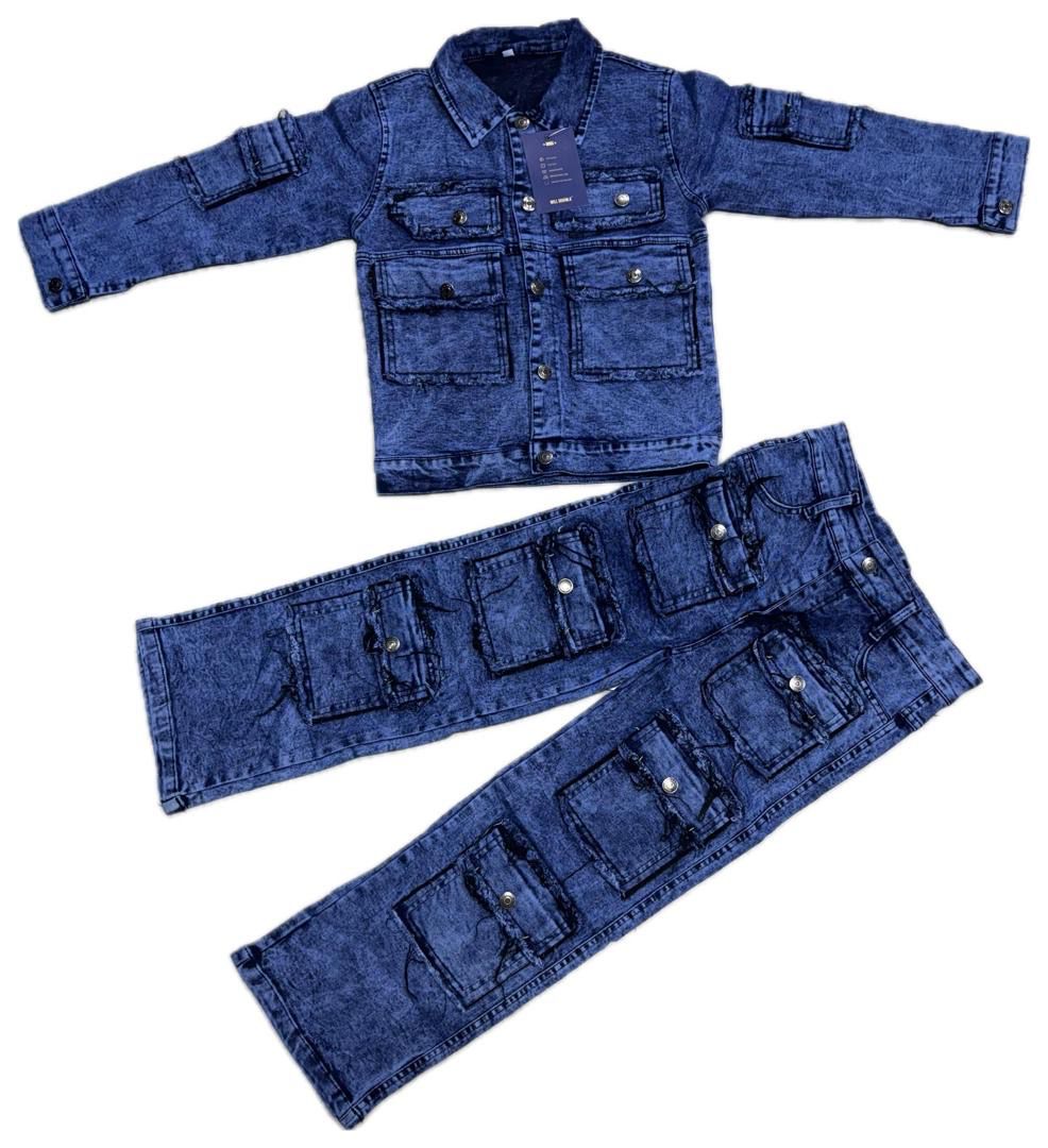 Kids' Cargo Denim Two-Piece Set – Jacket & Pants