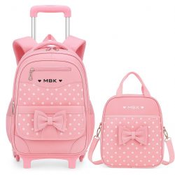 MBK Kids Pink Rolling Backpack Set