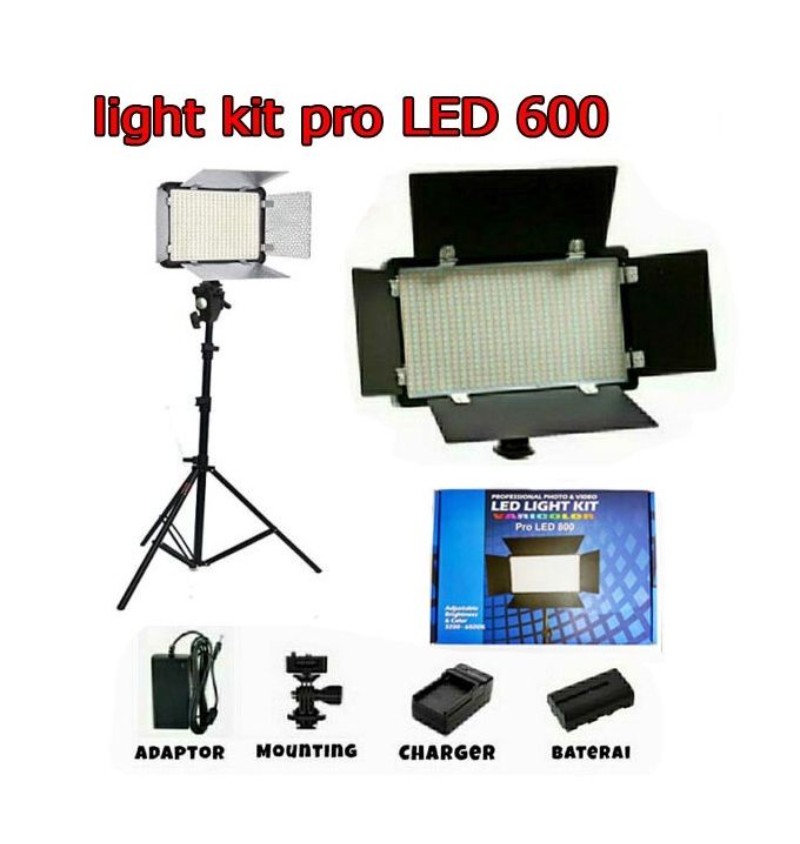 Pro LED 600 Professional Photo & Video Light Kit with Tripod Stand & Batteries - Image 2