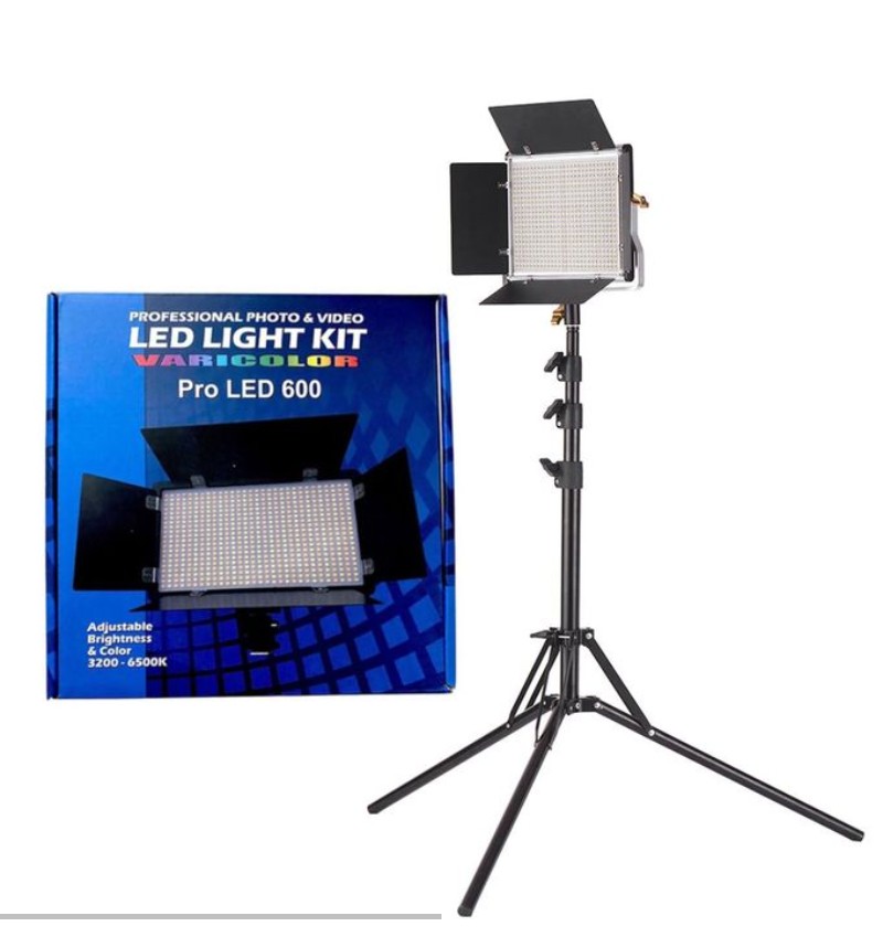Pro LED 600 Professional Photo & Video Light Kit with Tripod Stand & Batteries