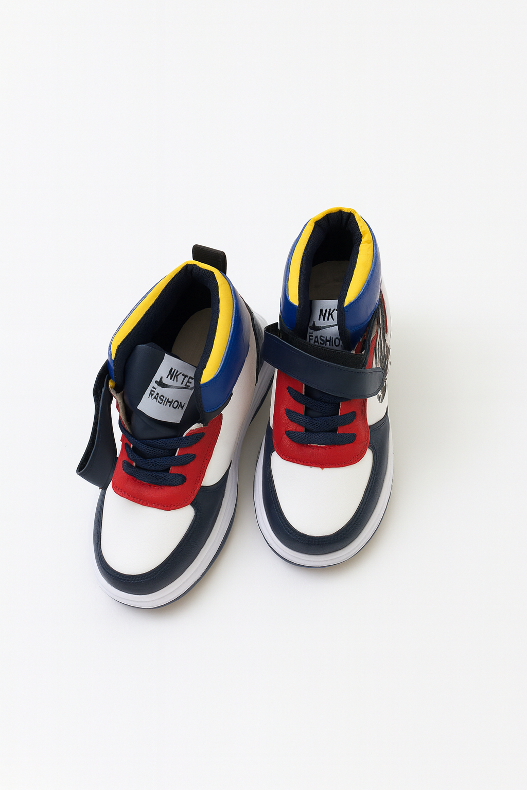 Colorblock High-Top Sport Sneakers – Navy, Red & White
