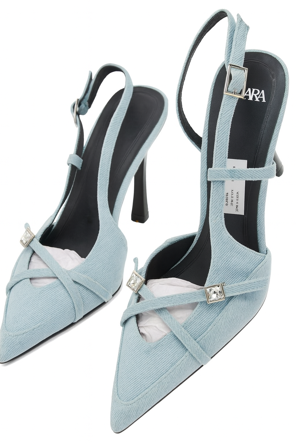 Zara Pointed-Toe Slingback High-Heeled Sandals - Light Blue