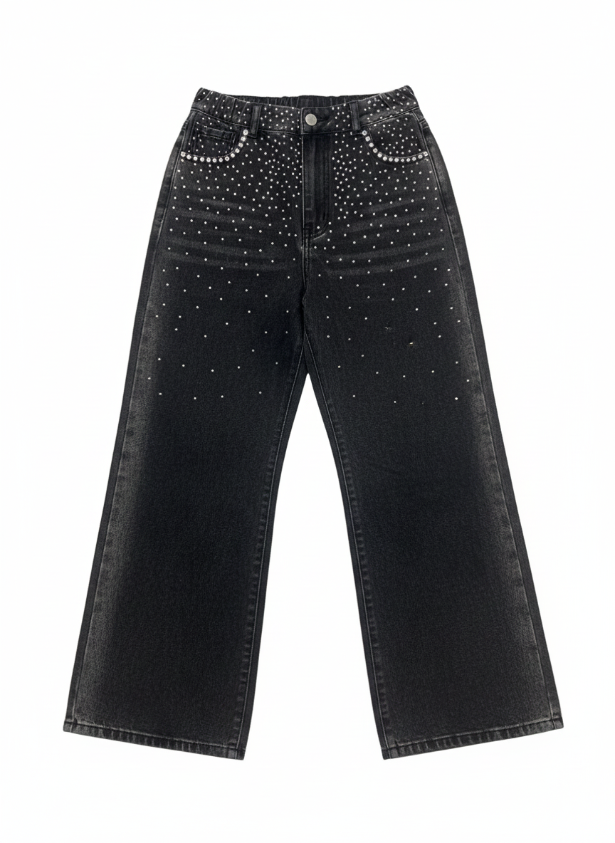 Rhinestone Studded Wide-Leg Jeans - Image 2