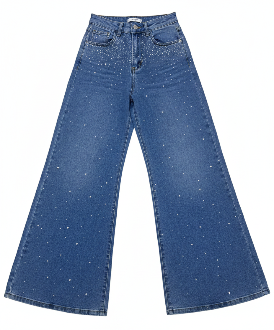 Rhinestone Studded Wide-Leg Jeans - Image 3