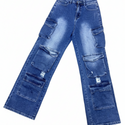 Distressed Wide-Leg Cargo Jeans