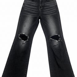 Edgy High-Rise Ripped Flared Jeans