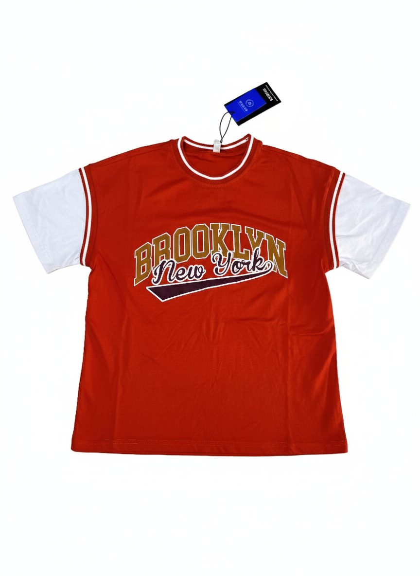 Brooklyn New York Varsity T-Shirt - Red & White Raglan Tee