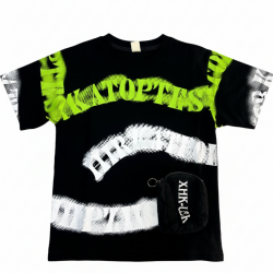Deconstructed Spray Paint Graphic T-Shirt with Utility Pouch