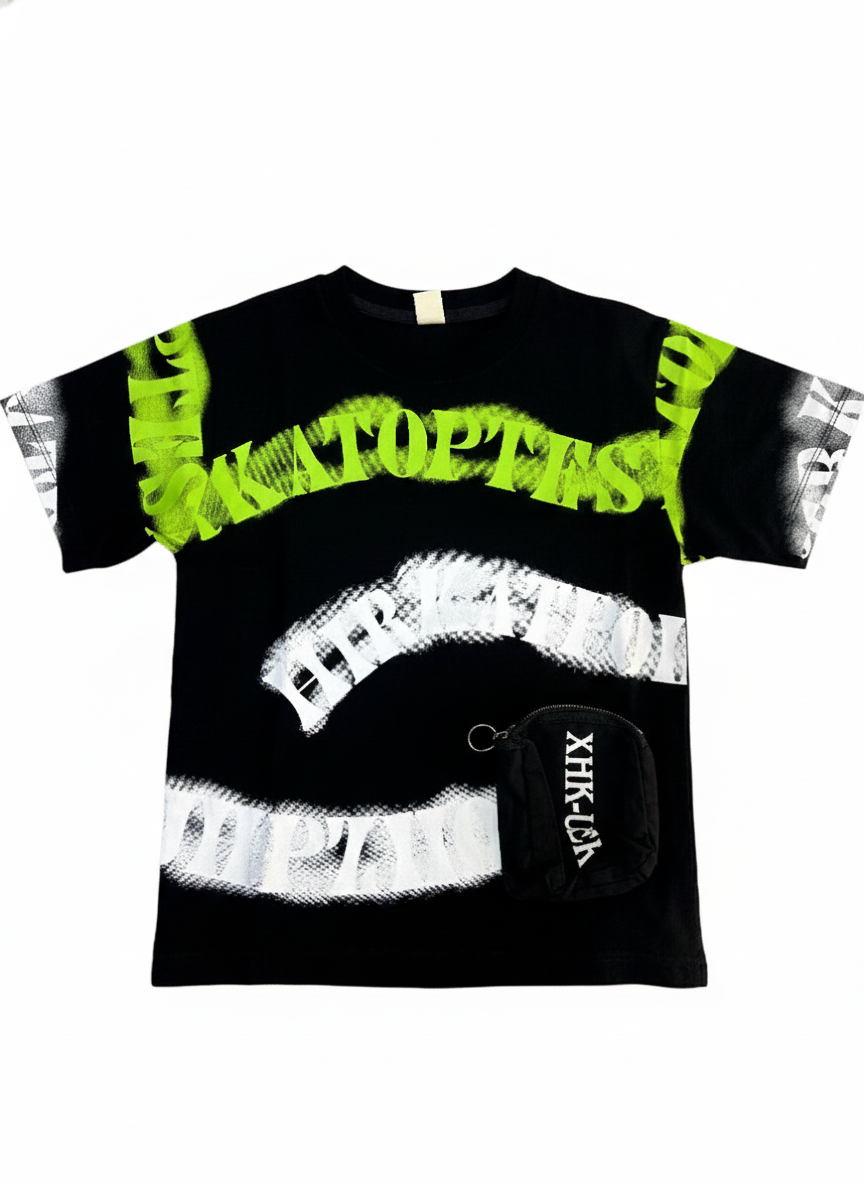 Neon Spray Paint Graphic T-Shirt with Detachable Utility Pouch