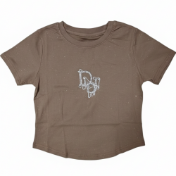 Brown Rhinestone Graphic Short-Sleeve Top