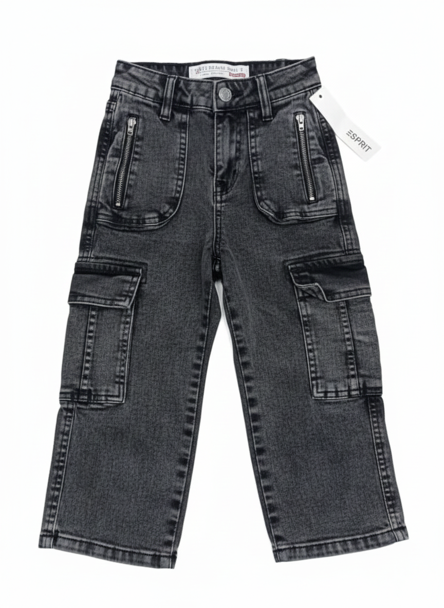 Kids' Utility Cargo Jeans with Zip Pockets - Image 3