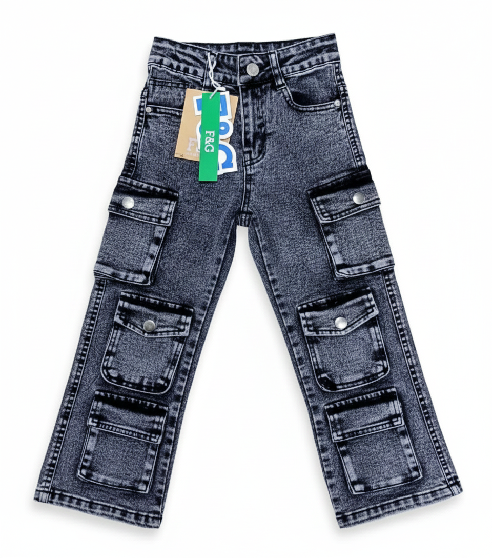 Kids' Multi-Pocket Cargo Denim Jeans - Image 2
